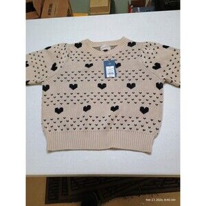 Women's Elbow Sleeve Valentine's Day Hearts Crewneck Pullover Sweater